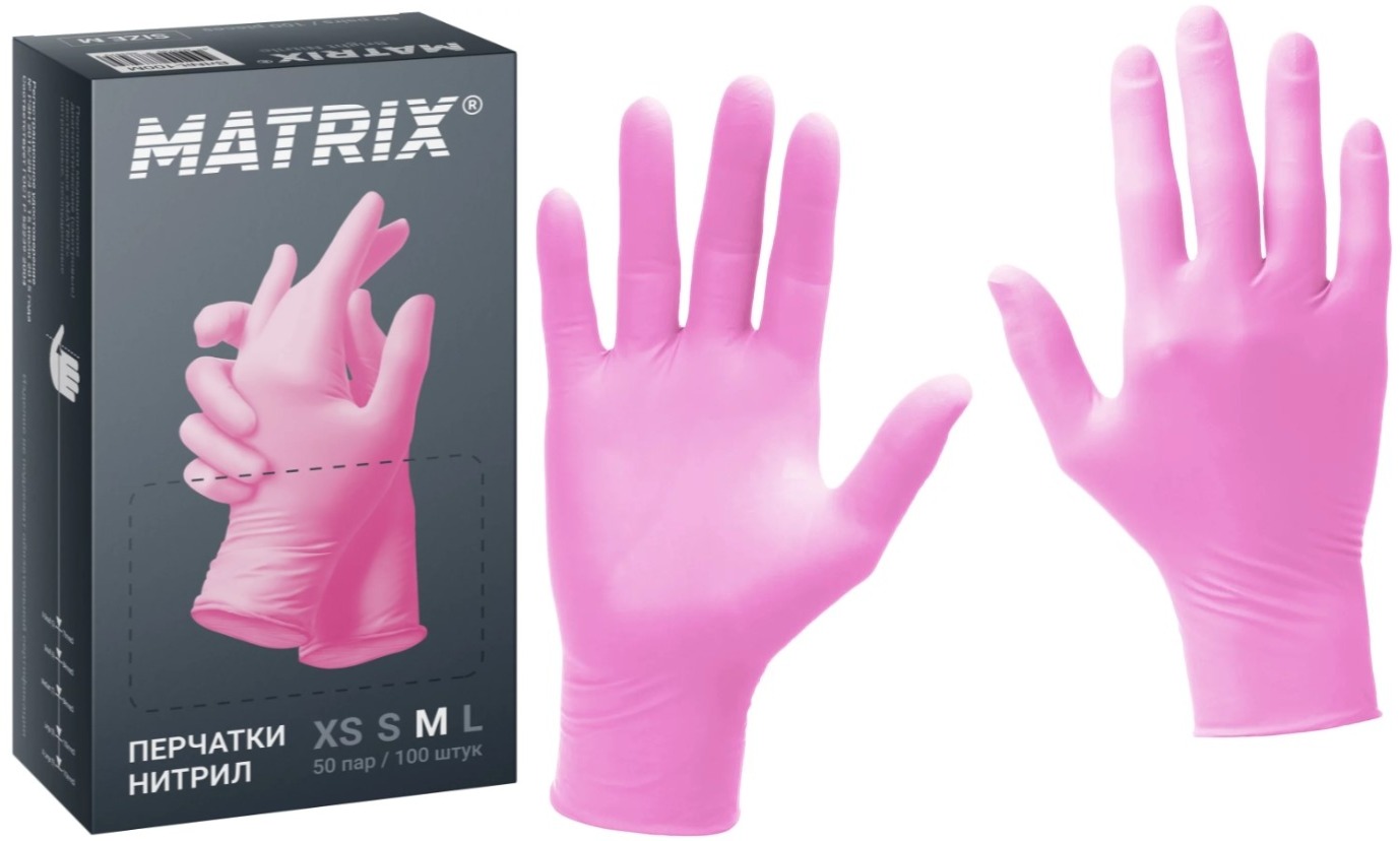 Перчатки нитриловые Matrix Pink Nitril 8г неоп. нестер.текст.на пальц. цв.розовый р.S(уп50/500пар)*