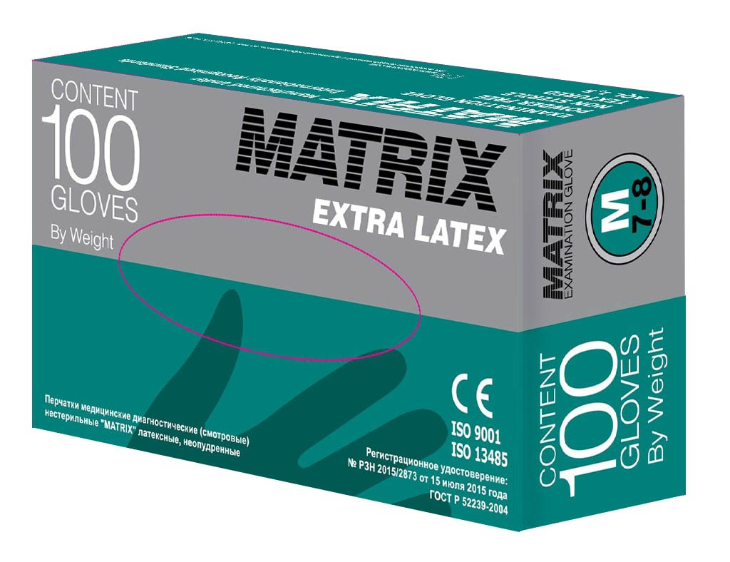 Перчатки латексные MATRIX Extra Latex 10.8г неопудр. нестерил. текстур. цв.желтый р.L (уп50\500п)*