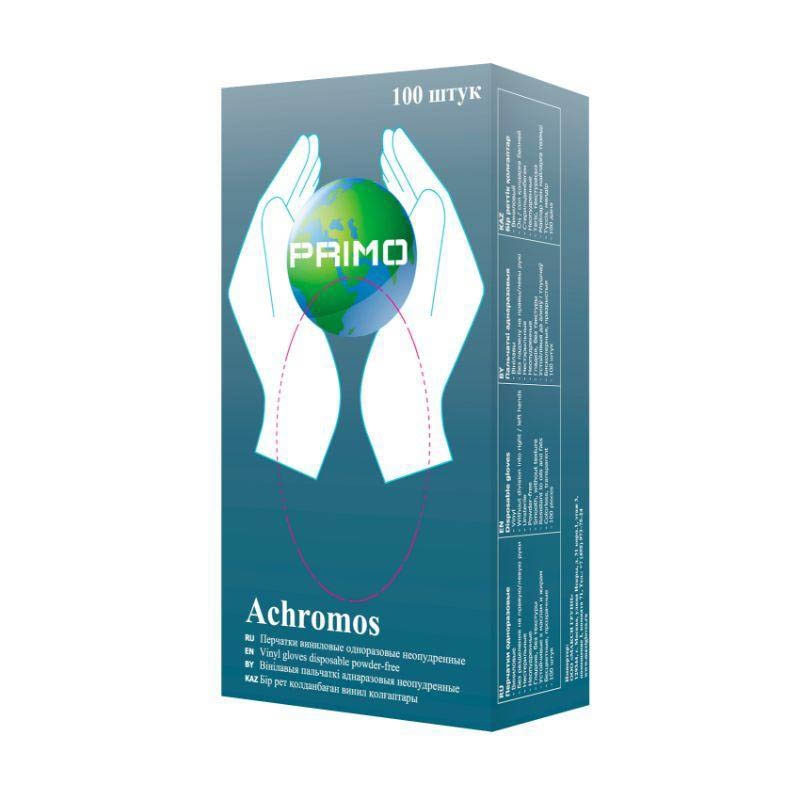 Перчатки виниловые PRIMO Achromos 5г неоп. гладкие прозрачные р.L (уп.50/500пар)*