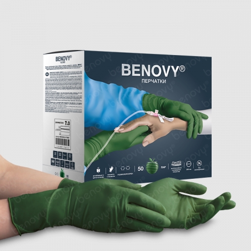 Перчатки неопреновые BENOVY PRO STERILE POLYCHLOROPRENE неоп. текст. цв.зеленый р.5,5 (50/400п)*