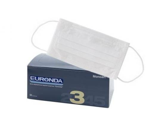 Маска мед. 3-х слойная с фиксатором на резинке Monoart Protection 3 цв.бел /Euronda/ (уп50шт/20уп)*