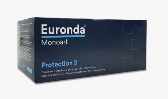 Маска мед. 3-х слойная с фиксатором на резинке Monoart Protection 3 цв.чер /Euronda/ (уп.50шт/20уп)*