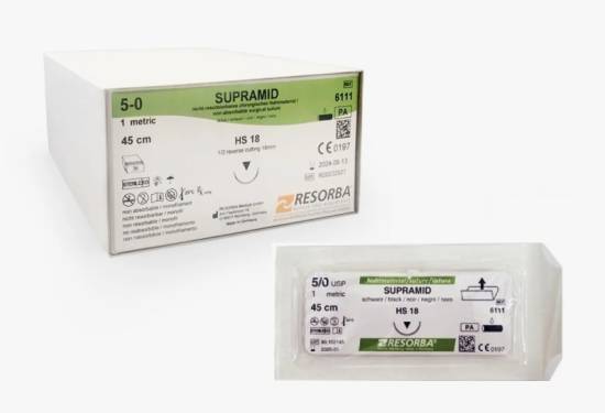 Супрамид/ Supramid USP5/0 (1,5 EP) 45см, игла HS 18мм цв.черный /RESORBA/ (уп.36шт)*