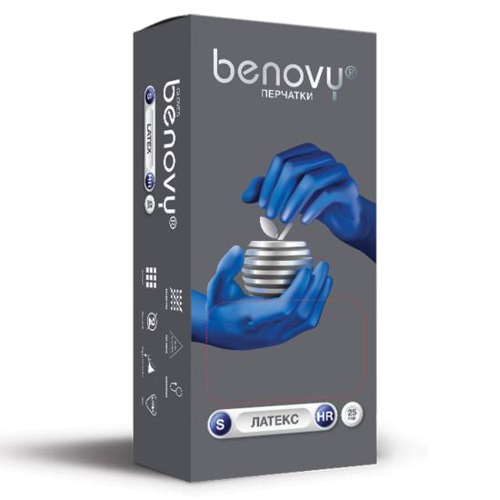 Перчатки латексные BENOVY B125KU5 High Risk 26г неоп.нестер.текстур 1хлор цв.синий р.XL (25п/10уп)ЧЗ
