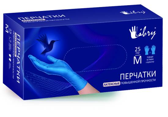Перчатки латексные Libry HIGH RISK повышенной прочности хоз.-быт. 26г цв.синий р.XL (25п/10уп) *