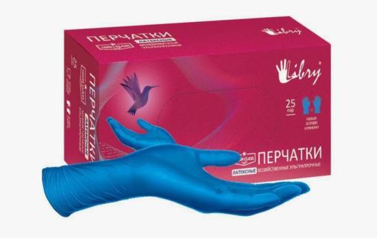 Перчатки латексные Libry HIGH RISK ультрапрочные хоз.-быт. 40г цв.синий р.M (25п/10уп)