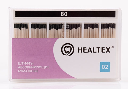 Штифты бумажные абсорбирующие эндоканальные Healtex PST80/2 конусность 02 №80 (уп200шт/10уп/1000уп)*