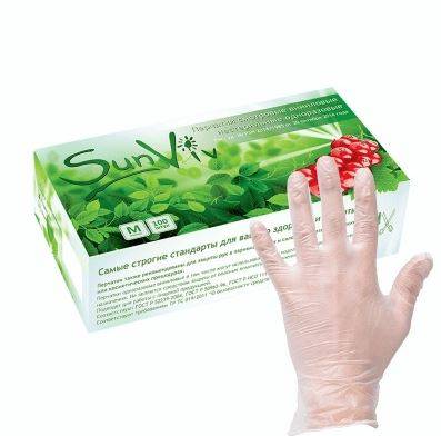 Перчатки виниловые SunViv RV400 (405А) 9г неопудр. нестерил. прозрачные р.L (50п/10уп) ЧЗ*