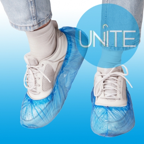 Бахилы п/э ЭКОНОМ ПЛЮС 2,2г цв.синий /UNITE/ (уп.50/2500пар)*
