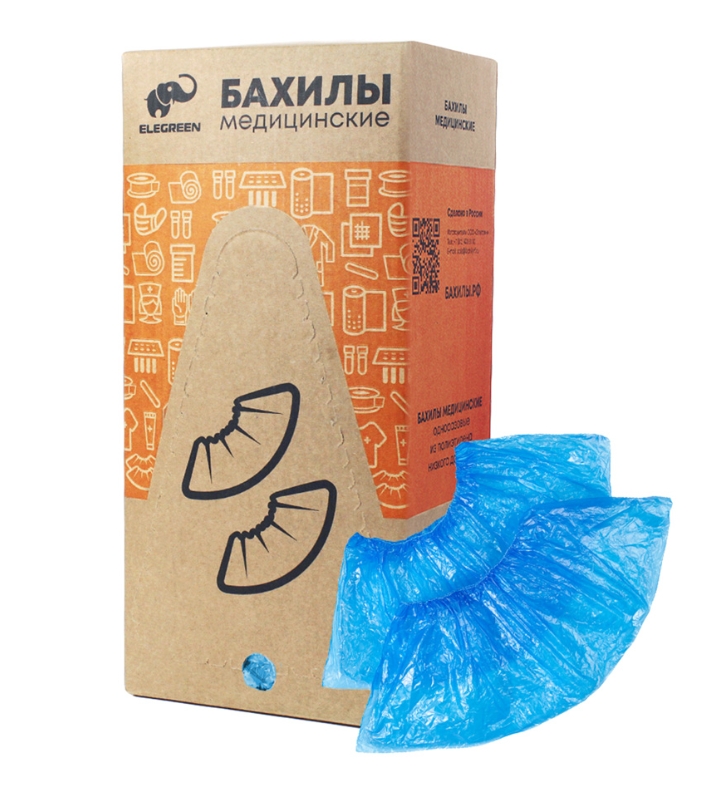 Бахилы п/э ПРОЧНЫЕ 2-е дно, 2-я резинка 3,0г синий /Ele Green/ (евроблок 750п/кор4500п) ГПЭГ-30/2*