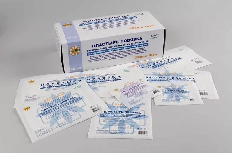 Пластырь-повязка с абсорбирующей подушечкой, стерильная 35*10 см /Leiko/ (уп.50/750шт)*
