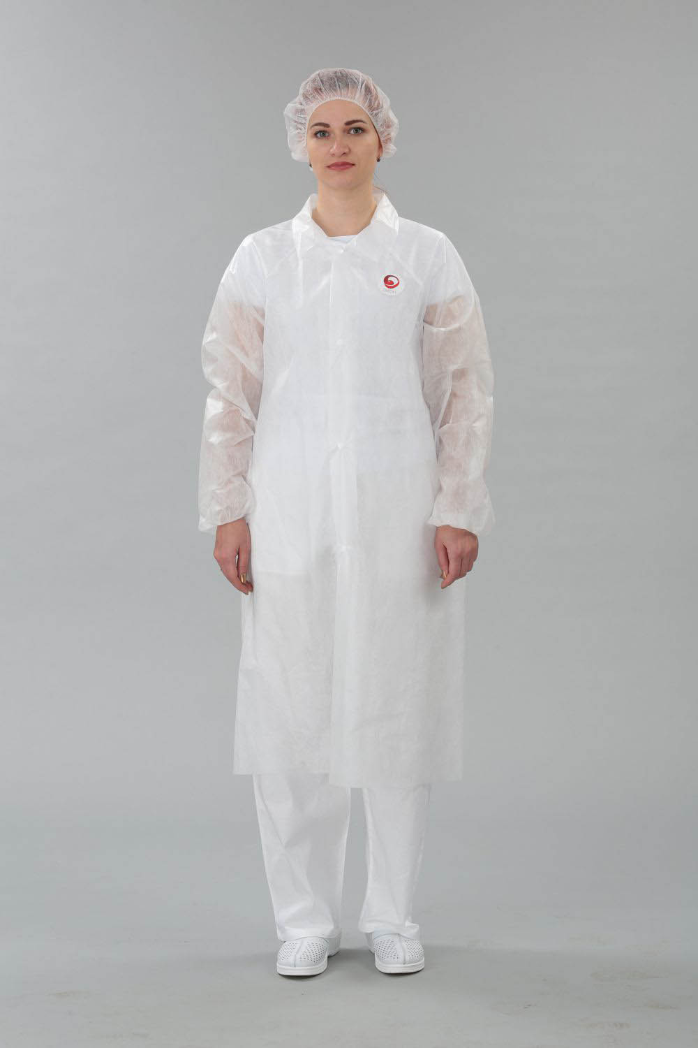 Халат одноразовый на КНОПКАХ цв.белый, пл.25г/м2, р.52-54 (уп.10/100шт)